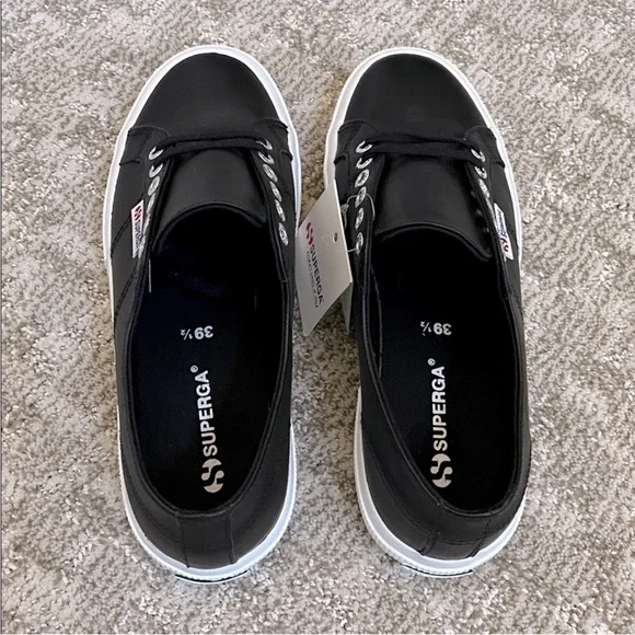 Superga 2750 Women's Black Italian Nappa Leather Sneaker—8 1/2 - Picture 10 of 13